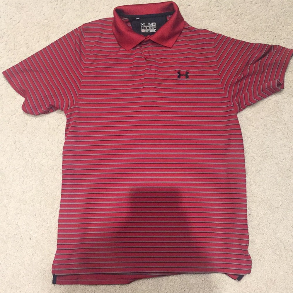 Garnet, black and grey under armour heat gear polo